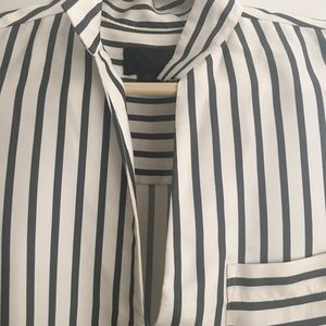 Silk Black and White Striped Collared Shirt